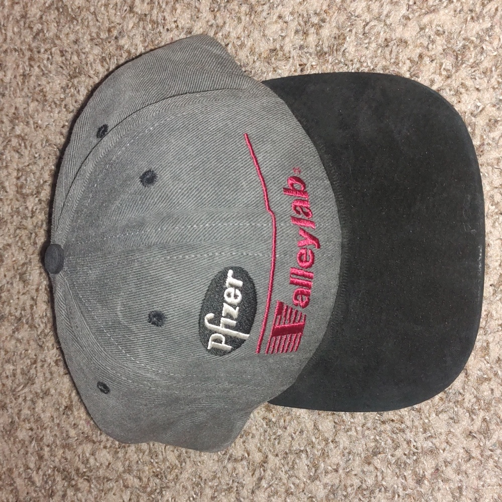 Vintage Pfizer Valleylab Embroidered Suede Visor Snap-on Hat Cap Made in USA